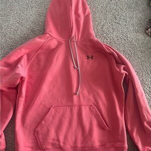 Under Armour Pink Pullover Hoodie with Attached Hood and Soft Fleece Texture